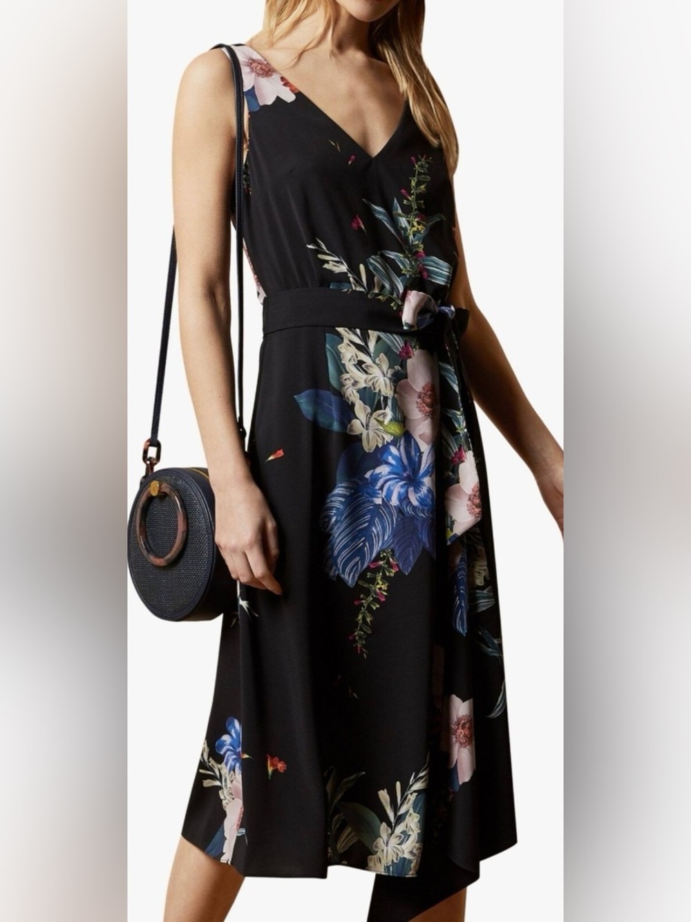 Ted Baker London "Trinni" Jamboree Floral V-Neck Midi Dress